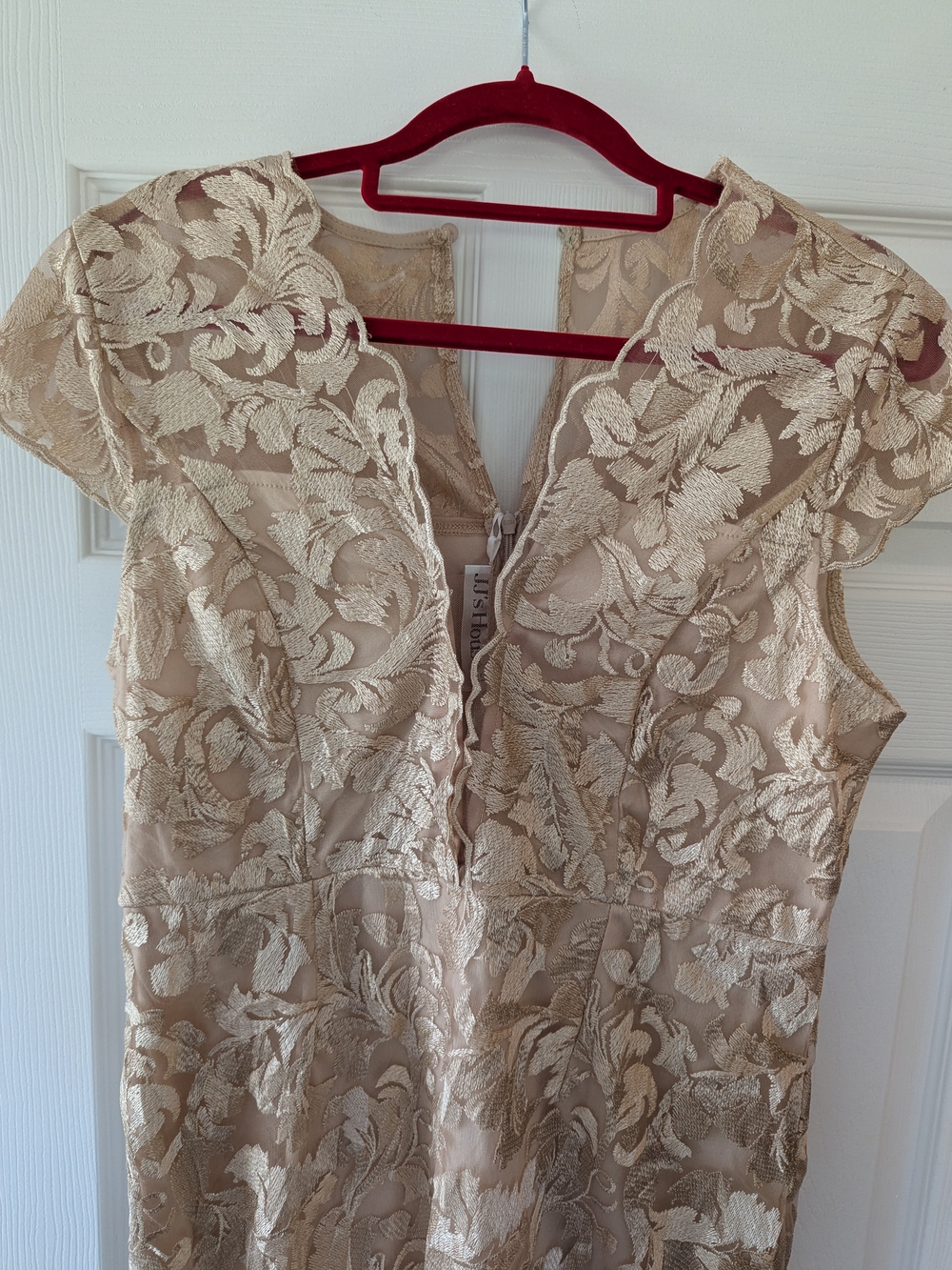 JJs House Champagne Floral Lace V-Neck Gown